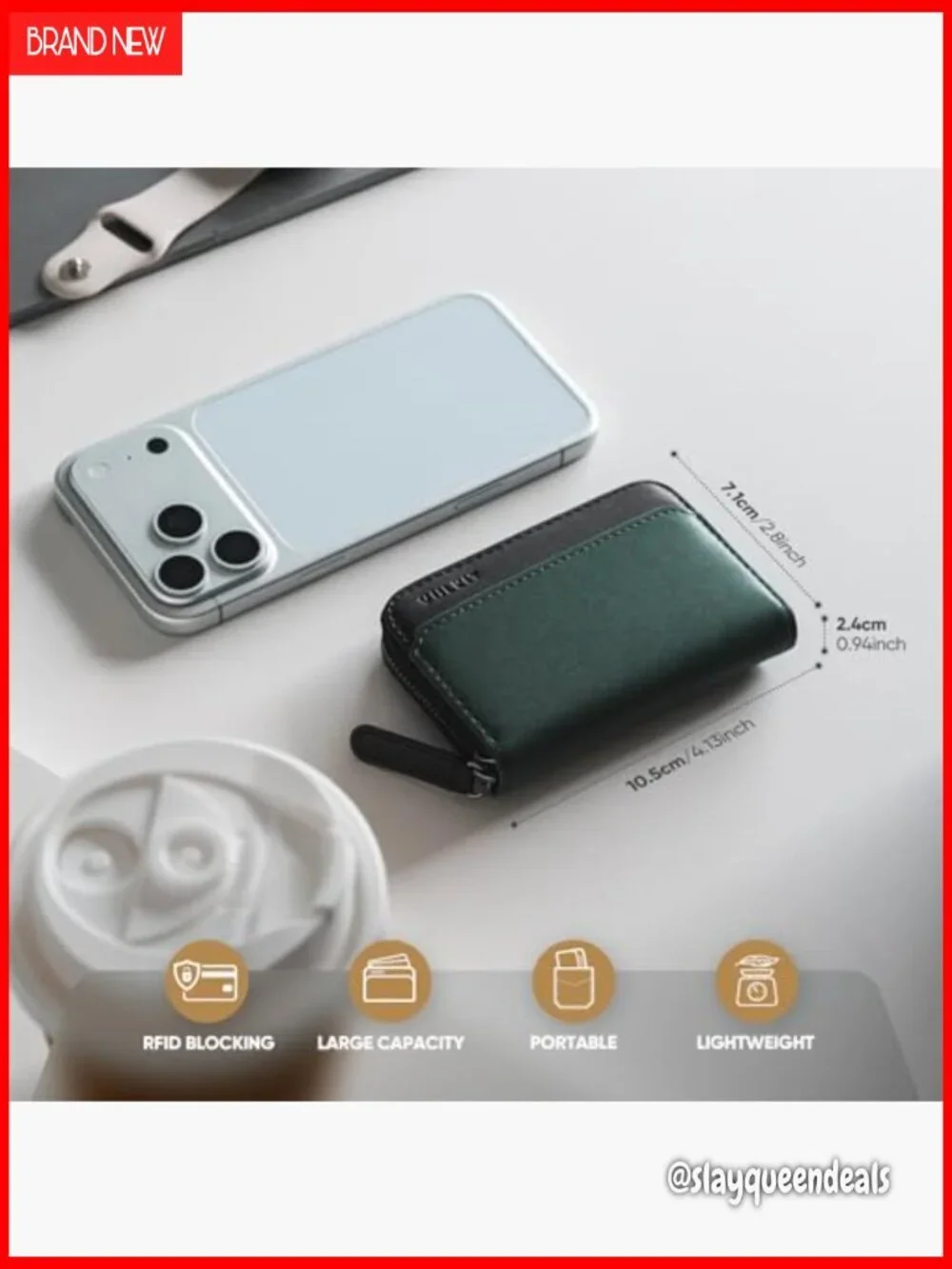 Slim RFID Blocking Zipper Card Holder, Vegan Leather, Large Capacity